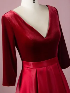 V neck velvet top with three quarter sleeves