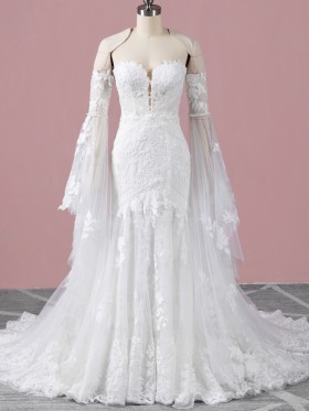 one of a kind separate bell sleeve lace wedding dress