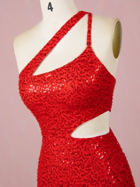 cut out one shoulder red glitter dress cut out one shoulder red glitter dress