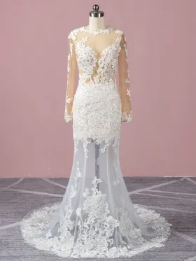 illusion sheer lace and tulle sexy chic wedding dress
