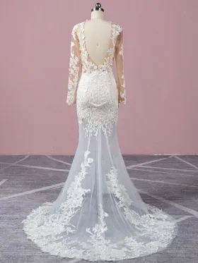 sexy low back sheer lace and tulle bridal dress