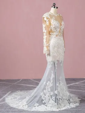 sheer long sleeve mermaid ivory lace wedding dress sheer long sleeve mermaid ivory lace wedding dress