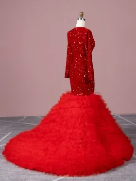 mermaid silhouette red sequin and tulle prom gown mermaid silhouette red sequin and tulle prom gown