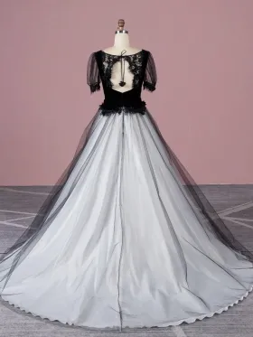 open back black tulle overlay Gothic bridal gown
