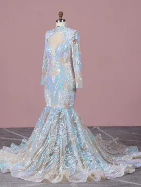 iridescent blue and pink sequin long sleeve mermaid prom dress iridescent blue and pink sequin long sleeve mermaid prom dress