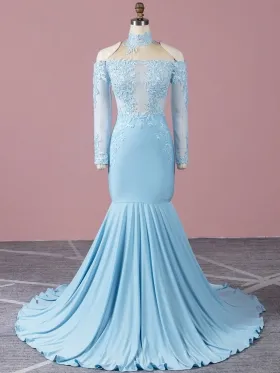lace long sleeve mermaid prom dress with a lace choker