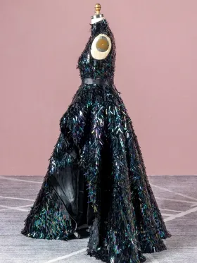 asymmetrical iridescent midnight longsword sequin dance prom gown asymmetrical iridescent midnight longsword sequin dance prom gown