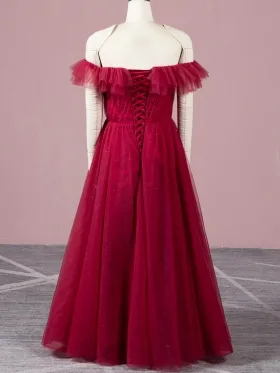 lace up back ruffled tulle A line birthday dress