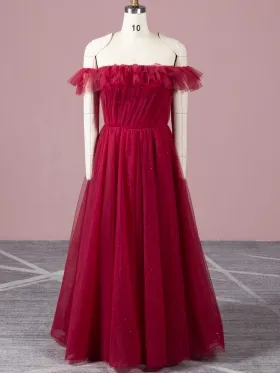 ruffled off the shoulder shimmering tulle birthday dress