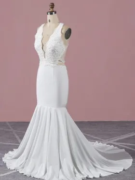 beaded scalloped white lace and spandex mermaid prom dress