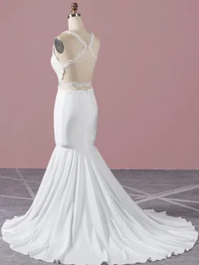 open back white lace and spandex prom dress