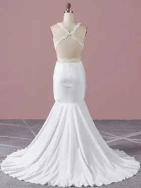 white spandex open back with lace straps mermaid prom dress