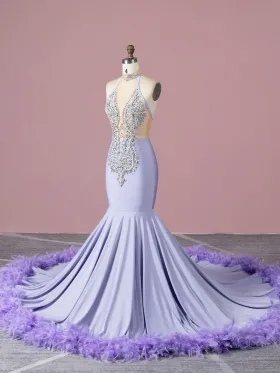 sexy beaded lavender mermaid black girl prom dress