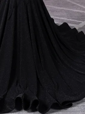 shimmering black glitter long train dress