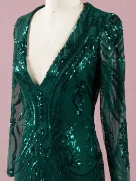 unique pattern dark green sequin dress