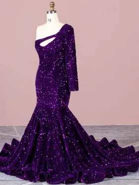 stunning eggplant sequin mermaid prom dress