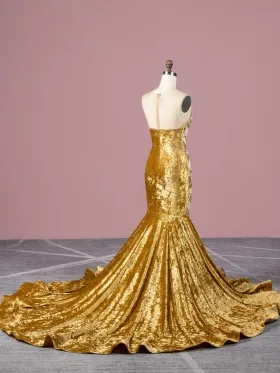 crystal velvet long train mermaid black girl prom dress