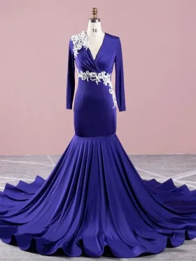 beaded lace appliqued grape spandex long sleeve prom dress