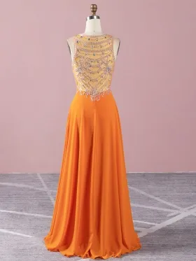 sleeveless beaded orange chiffon floor length prom dress sleeveless beaded orange chiffon floor length prom dress