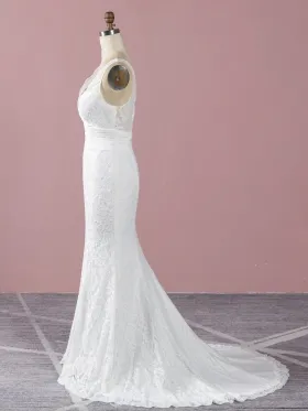 mermaid silhouette with court train ivory lace bridal dress