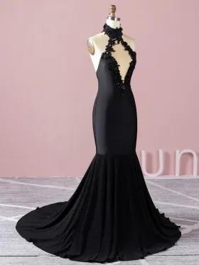 sleeveless high neck beaded 3d floral prom dress