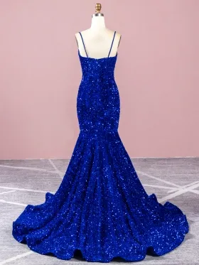 royal blue sequin mermaid prom dress