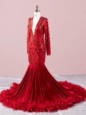 unique red sequin long sleeve black girl prom dress unique red sequin long sleeve black girl prom dress