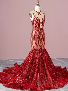 jagged plunging neck red sequin unique African American prom dress jagged plunging neck red sequin unique African American prom dress
