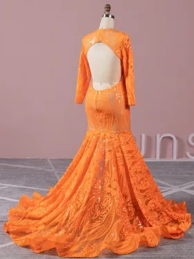 orange sequin long sleeve mermaid unique black girl prom dress orange sequin long sleeve mermaid unique black girl prom dress