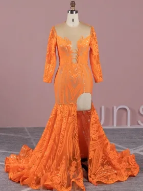 unique pattern orange sequin African American prom dress unique pattern orange sequin African American prom dress