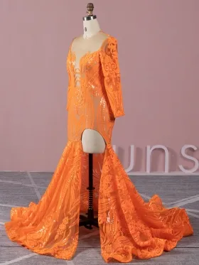 unique plunging neck long sleeve slit sequin prom dress unique plunging neck long sleeve slit sequin prom dress