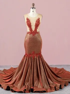 brick red beaded glitter sexy African American prom dress
