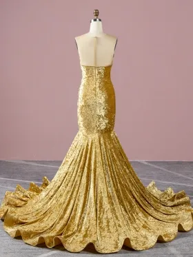 flounced long train golden yellow velvet prom dress flounced long train golden yellow velvet prom dress
