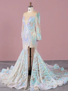sparkly pink and blue iridescent slit mermaid prom dress sparkly pink and blue iridescent slit mermaid prom dress