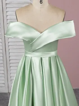off the shoulder satin prom dress