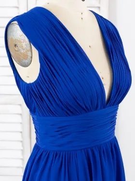 pleated chiffon plunging neck dress