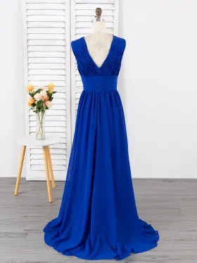royal blue chiffon A line long dress