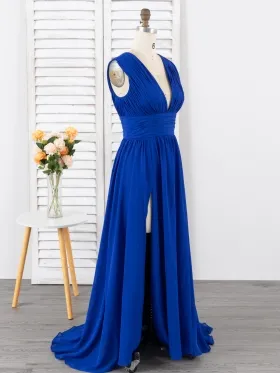 royal blue pleated chiffon A line prom dress royal blue pleated chiffon A line prom dress