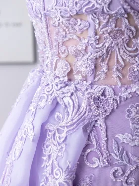 beaded illusion lilac dress