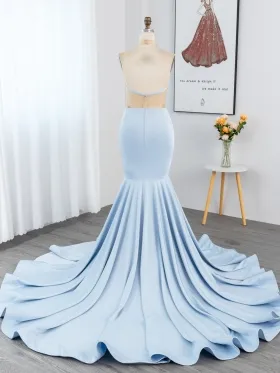 sky blue mermaid long train African American prom dress