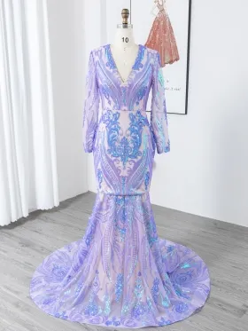 abstract pattern iridescent sequin mermaid prom dress
