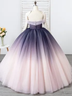 purple and blush tulle ombre ball gown