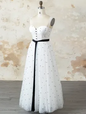 polka dotted off white A line formal dress