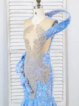 single structural strap sequin dress