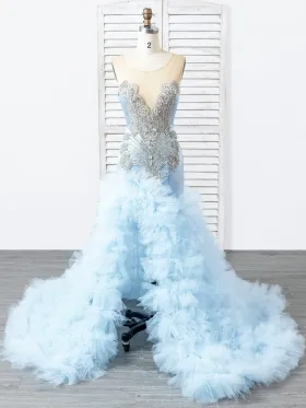 heavily beaded ruffled African American mermaid prom dress