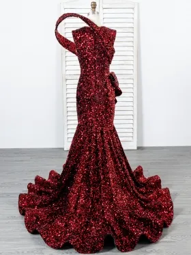 black red sequin single strap African American prom dress