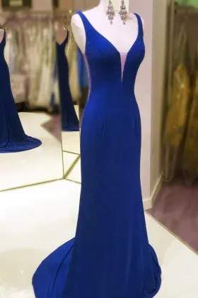 simple yet elegant sapphire blue mermaid prom dress