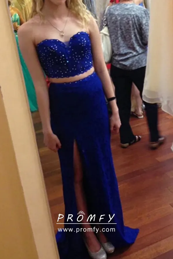 royal blue 2 piece prom dress