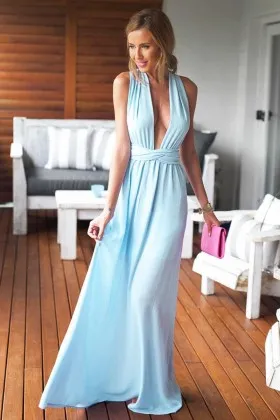 multiway straps light blue chiffon bridesmaid dress