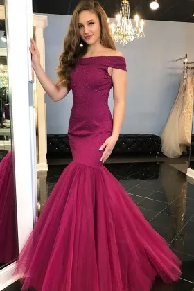 fashion forward beaded garnet trumpet formal dress